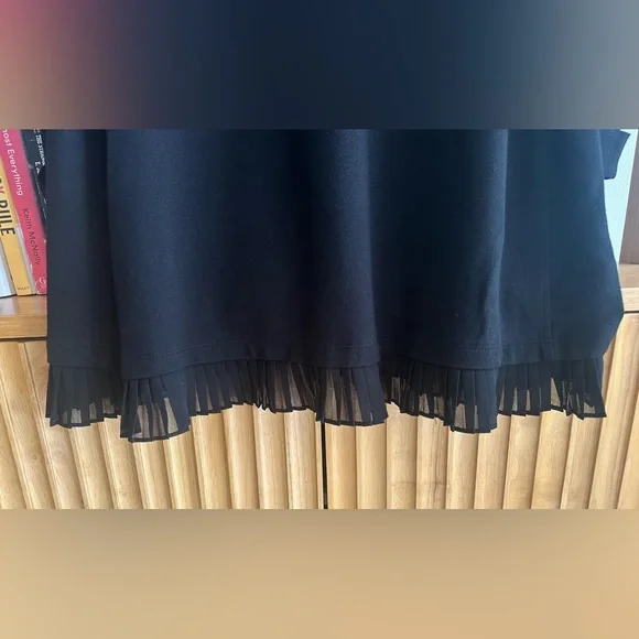 Wrap London Black Long Sleeve Dress with White Lace Collar and Pockets- size L - Picture 6 of 8